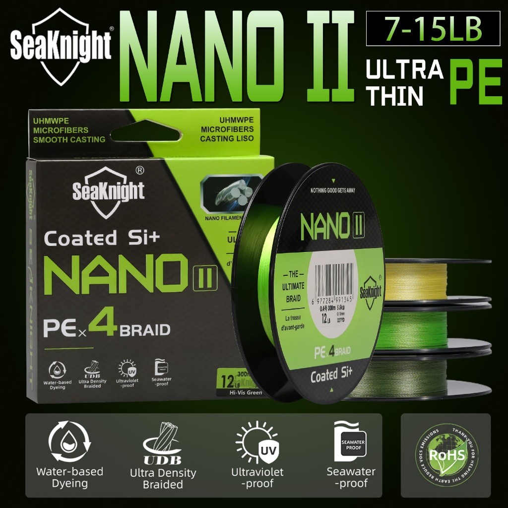 Seaknight NANO II Series สายตกปลาถัก 100M/300M 4 Strands Micro fishing PE Multifilament เส้นน้ําจืด/น้ําทะเลตกปลา 7-15LB