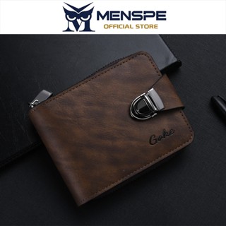 MENSPE กระเป๋าสตางค์ใบสั้นผู้ชาย Retro PU Buckle Business Mu…
