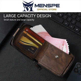 MENSPE กระเป๋าสตางค์ใบสั้นผู้ชาย Retro PU Buckle Business Multi-Card ตําแหน่งความจุขนาดใหญ่ซิปกระเป๋าสตางค์กระเป๋าใส่เหรียญ