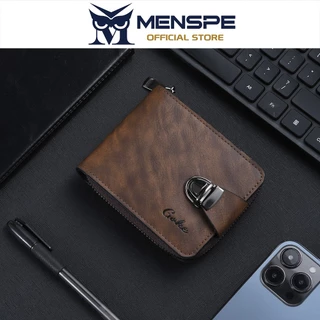 MENSPE กระเป๋าสตางค์ใบสั้นผู้ชาย Retro PU Buckle Business Multi-Card ตําแหน่งความจุขนาดใหญ่ซิปกระเป๋าสตางค์กระเป๋าใส่เหรียญ