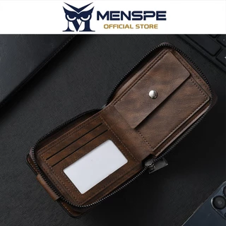 MENSPE กระเป๋าสตางค์ใบสั้นผู้ชาย Retro PU Buckle Business Multi-Card ตําแหน่งความจุขนาดใหญ่ซิปกระเป๋าสตางค์กระเป๋าใส่เหรียญ