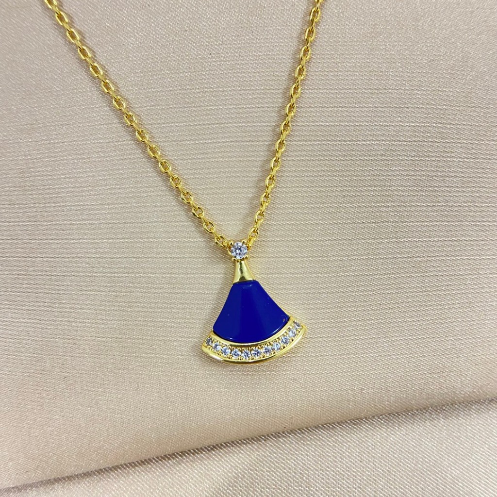 สร้อยคอมุก Lapiz Lazuli และเพชร เครื่องประดับแฟชั่น