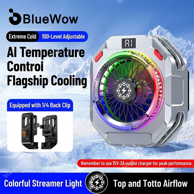 BlueWow TH28 คูลเลอร์โทรศัพท์ 35W AI การระบายความร้อนด้วยอุณหภูมิความถี่ตัวแปร / การควบคุมอุณหภูมิอัจฉริยะ การปรับ 100 ระดับแบบไม่มีขั้นตอน / การระบายความร้อนแบบเซมิคอนดักเตอร์อย่างรวดเร็ว