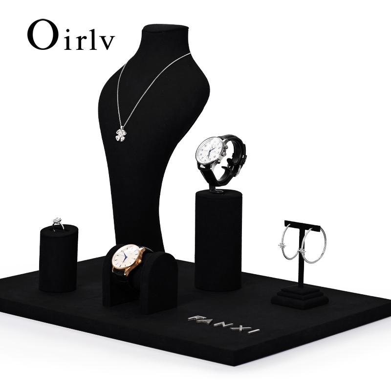 Oirlv เครื่องประดับยืนแสดงกํามะหยี่สีดําสร้อยคอนาฬิกาแหวนผู้ถือสําหรับ Home & Shop TT055