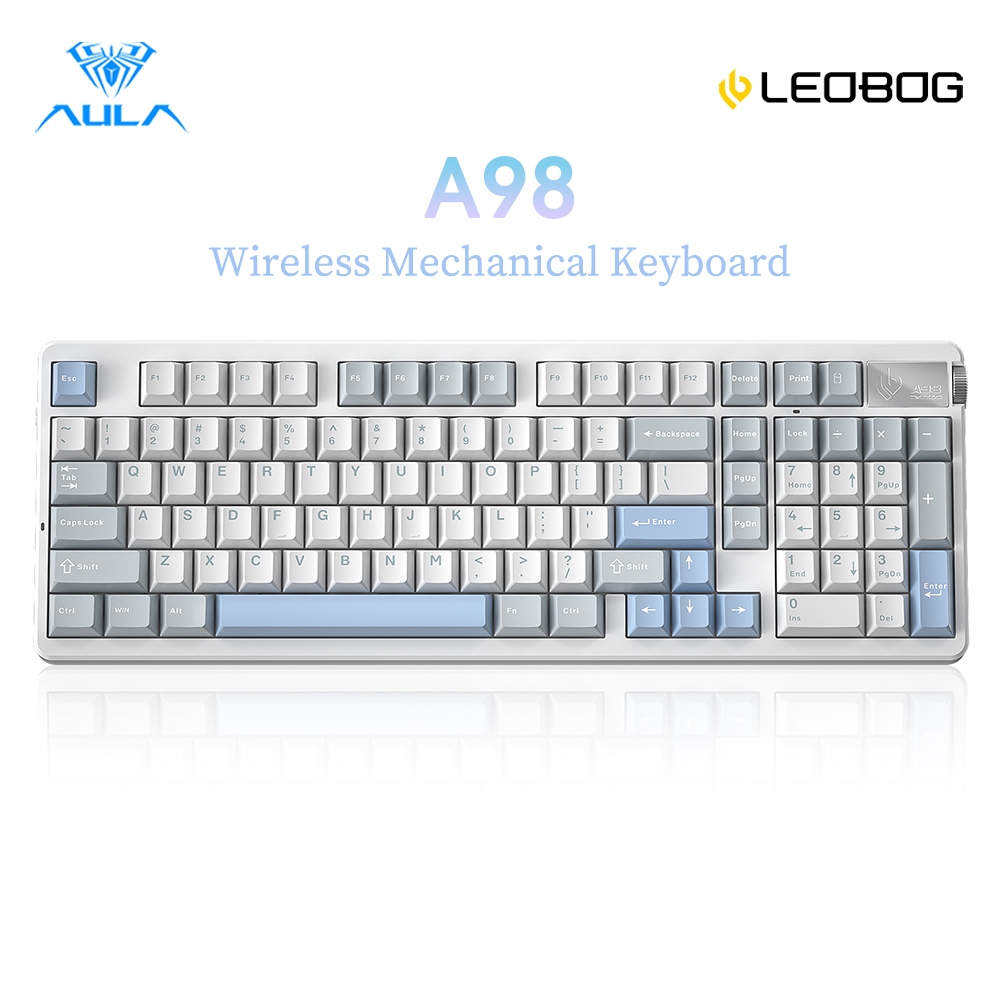 LEOBOG A98 คีย์บอร์ดไร้สาย 99 คีย์ Tri-Mode 8000mAH Multi-Function Knob RGB สําหรับเล่นเกมสํานักงาน