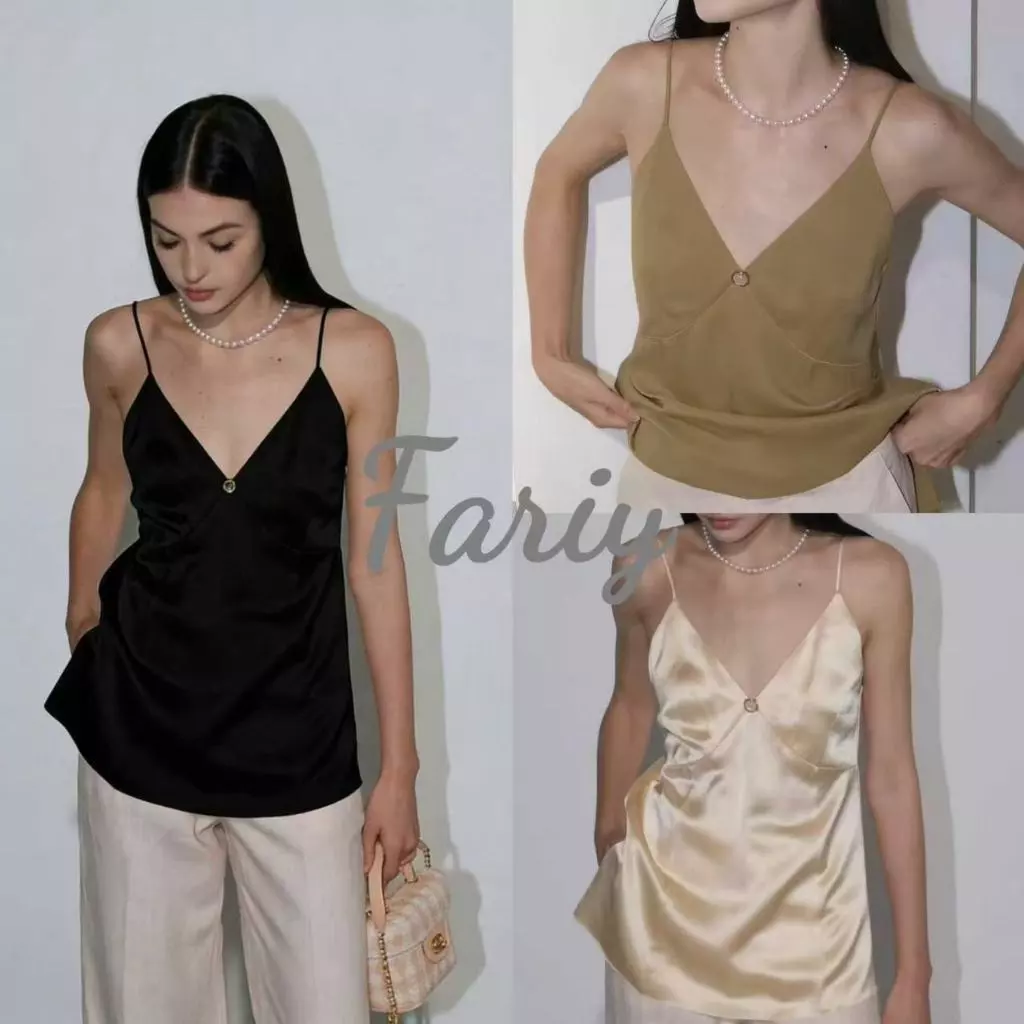 Fariy🍒คลังสินค้าพร้อม🍒 เสื้อสายเดี่ยวเปิดหลังสำหรับผู้หญิง คอลเลคชั่นใหม่ฤดูร้อนปี 2026 ดีไซน์คอทรงหัวใจ สายเดี่ยวบาง เนื้อผ้าซาตินไหม