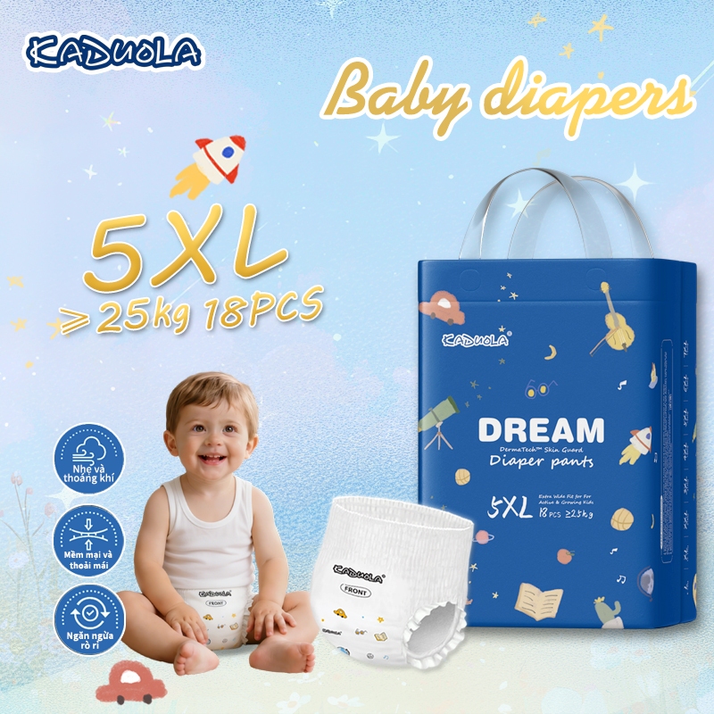 Kaduola 5XL ผ้าอ้อมขนาดใหญ่พิเศษ ดูดซับสูง แห้งตลอดวัน อ่อนโยนต่อผิวแพ้ง่าย สำหรับเด็กตัวโตและสูง