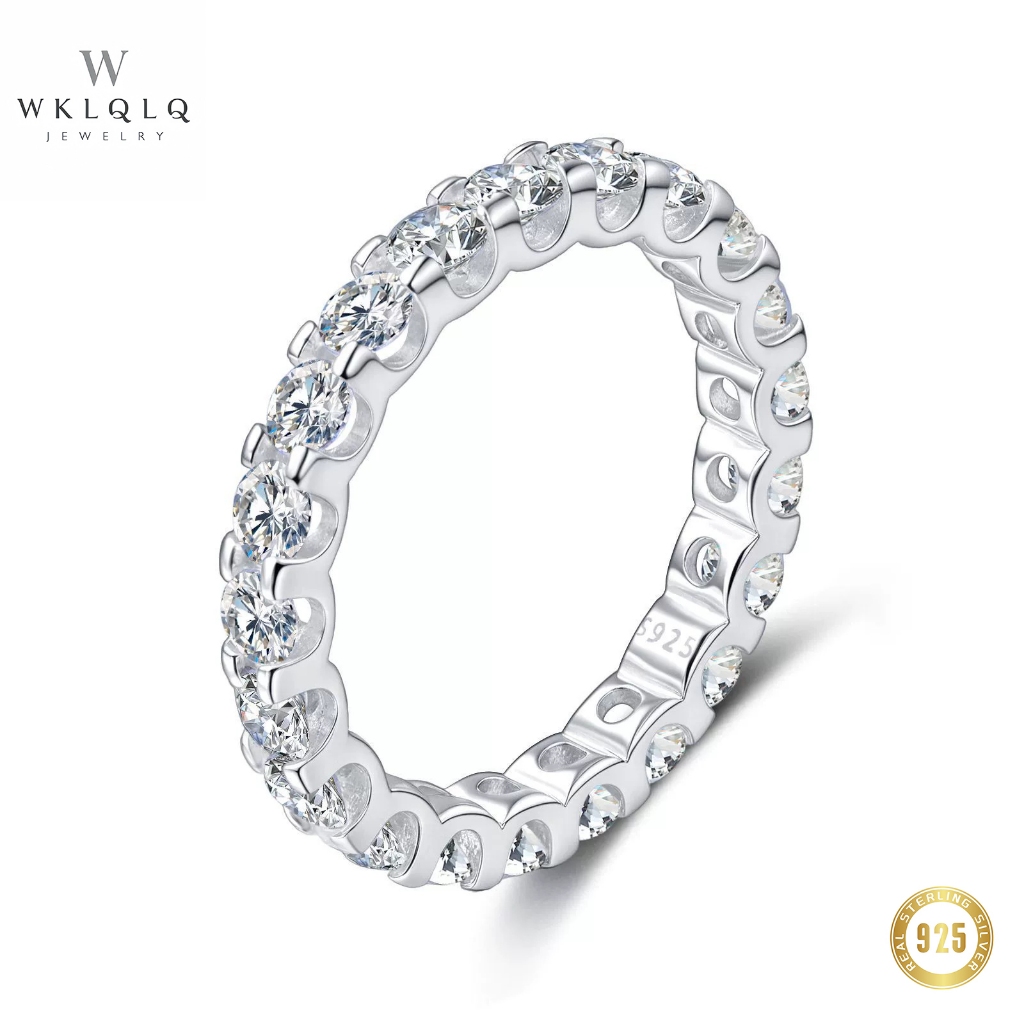 WKLQLQ แหวนเงินแท้ 925 แถวเพชรเต็มวง | เพทาย CZ รอบวง | แหวนคู่ครบรอบ ไม่ซีดจาง ไม่แพ้ผิว