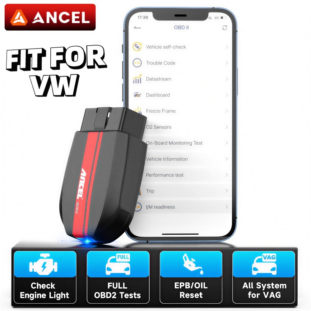 ANCEL BD500 OBD2 Scanner เครื่องอ่านโค้ดแบบเต็มระบบ รองรับ iOS Android สำหรับ VW Audi Seat Skoda