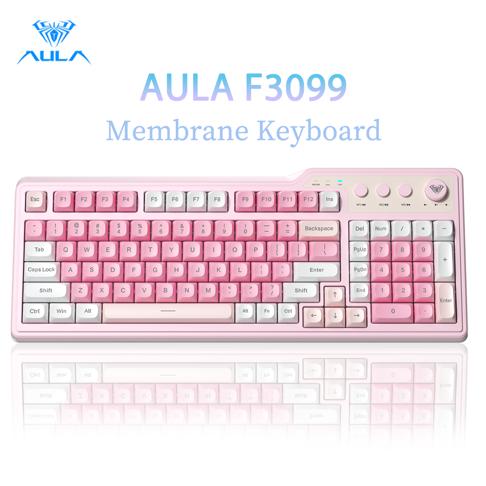AULA F3099 คีย์บอร์ดเมมเบรน 99 คีย์ Tri-mode RGB Multi-function Roller สําหรับคีย์บอร์ดไร้สายสํานักงาน