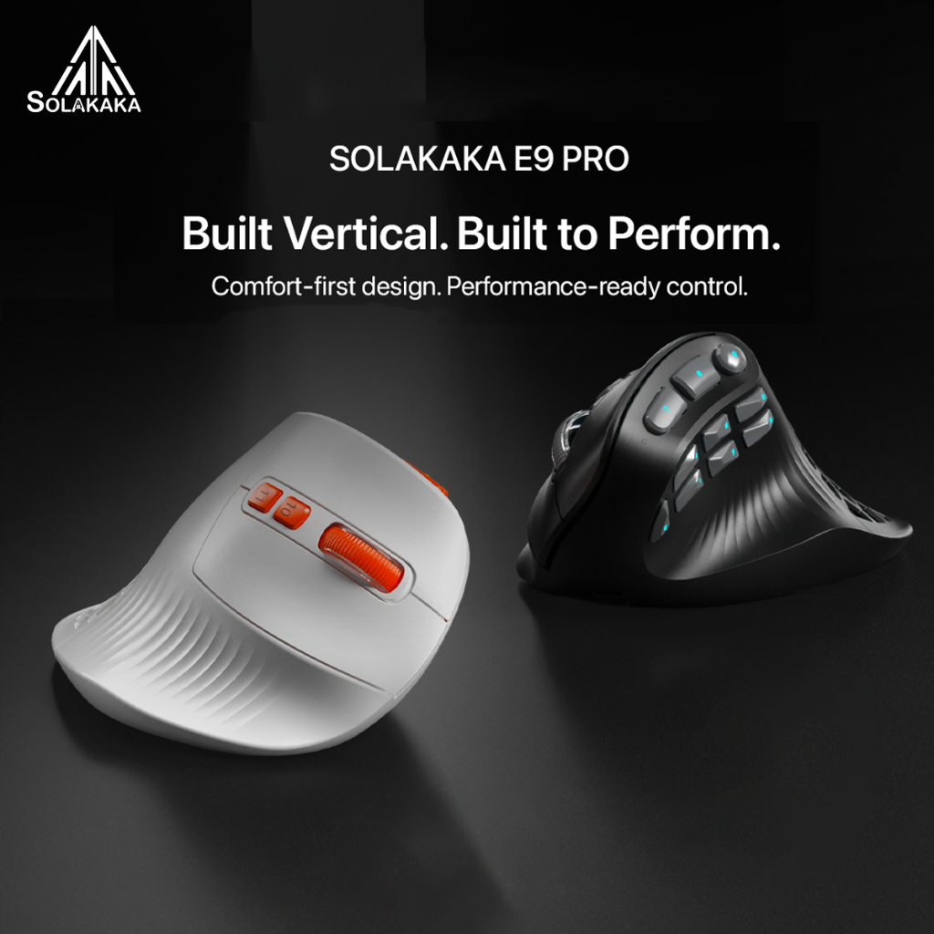 SOLAKAKA E9Pro MMO เมาส์ไร้สาย Vertical Ergonomic mouse PAW3395 36000DPI 8kHz 14ปุ่มโปรแกรม เมาส์เกม