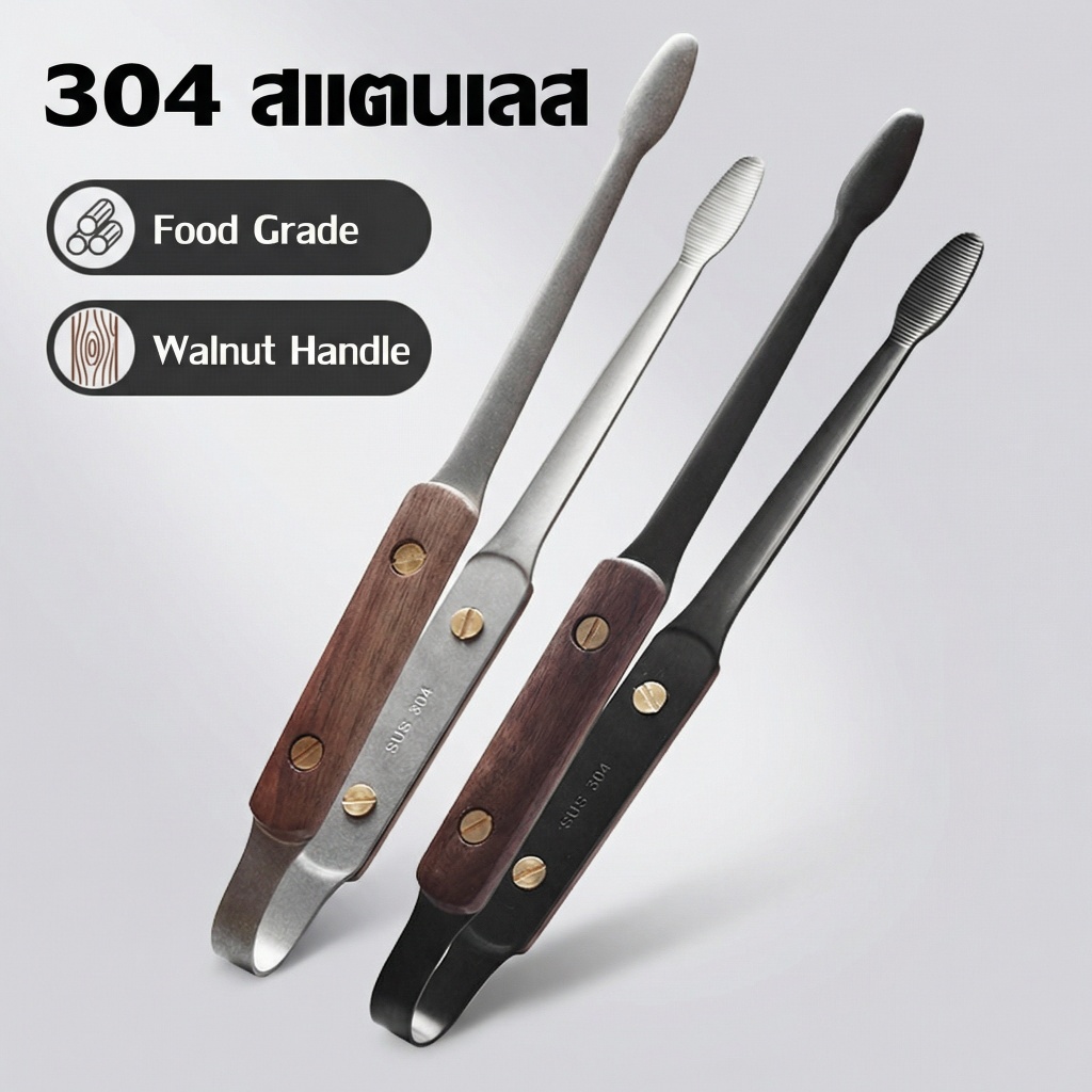 แหนบอาหารสแตนเลส 304 ด้ามไม้กันร้อน กันลื่น สําหรับคีบอาหาร บาร์บีคิว กลางแจ้ง