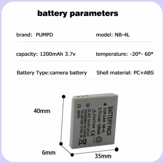 แบตเตอรี่กล้อง PUMPD NB-6L เหมาะสําหรับ Canon IXUS 95 105 200 210 300 330 HS IS ที่ชาร์จกล้อง