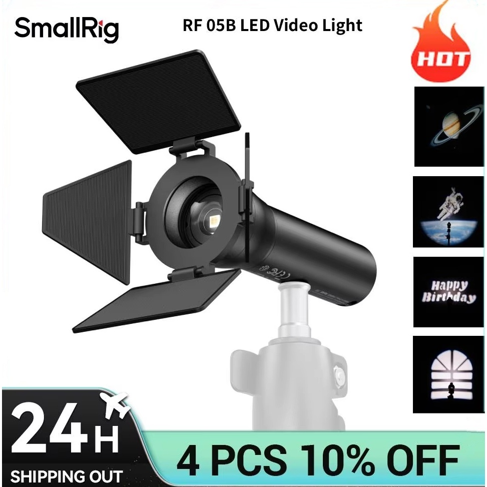 SmallRig RF 05B ซูมแบบพกพา LED Video Light, ไฟฉายถ่ายภาพ 4 ใบ Barndoo Snoot Spotligh Gobo RGB Filter