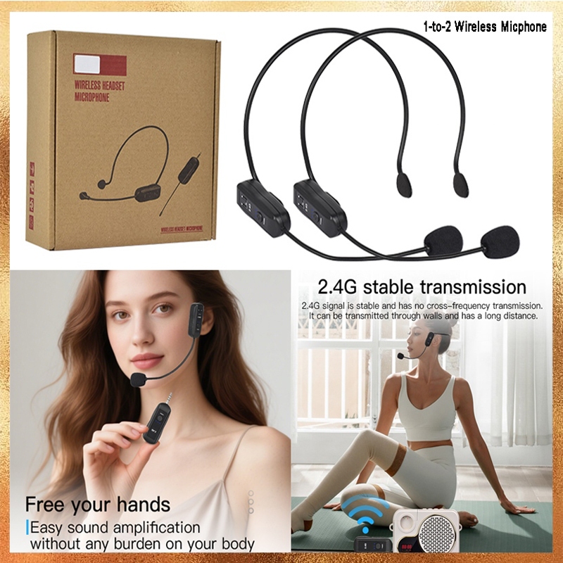 2.4G Head-mounted Wireless Lavalier ไมโครโฟนชุดเครื่องส่งสัญญาณพร้อมตัวรับสัญญาณสําหรับเครื่องขยายเสียงลําโพงเสียงการสอนท่องเที่ยว