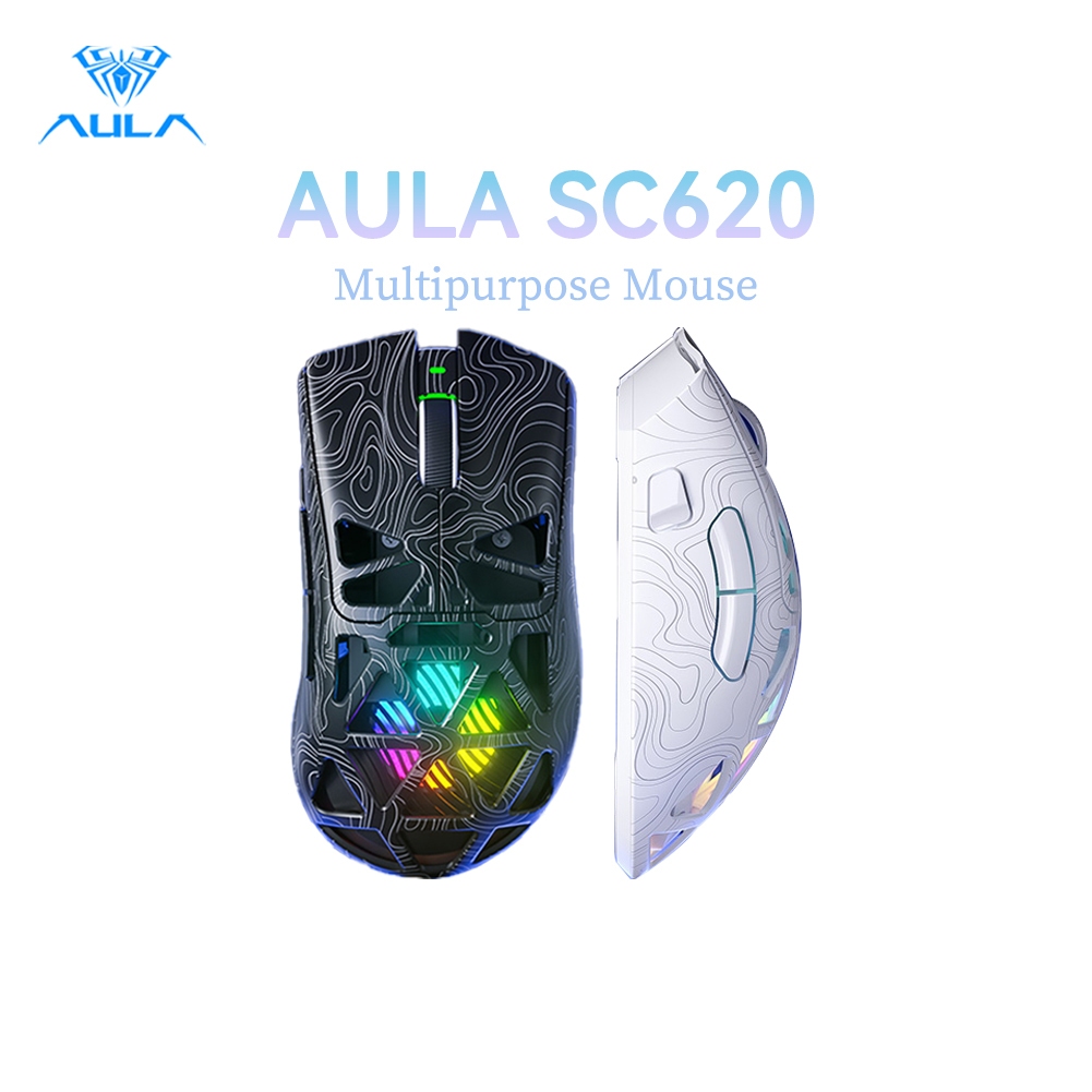 AULA SC620 เมาส์ไร้สาย Hollow Out การออกแบบน้ําหนักเบา Tri-Mode 12000 DPI PAW3311 ปุ่มไฟเกมสํานักงานเมาส์