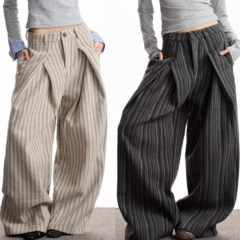 กางเกงลําลองสไตล์ฮาราจูกุ ลายการเดSTRUCTION ทำจากผ้าขนสัตว์ ทรงขากว้าง