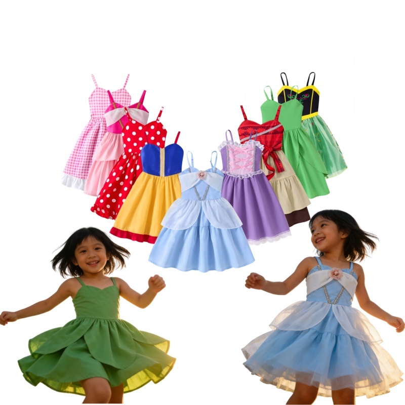 Cinderella Princess Dress Girls Frozen Rapunzel Ariel คอสเพลย์เลื่อมวันเกิด Slip เด็กฤดูร้อนชุด