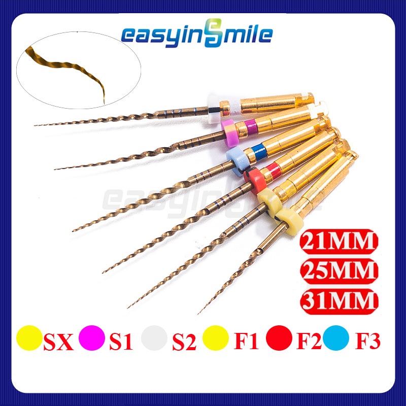 Easyinsmile 6 ชิ้น/แพ็คทันตกรรม Endo X-Pro Gold Taper ไฟล์ Endodontic Rotary Niti Root ไฟล์ S1/S2/SX/F1/F2/F3 21 มม./25 มม./31 มม.