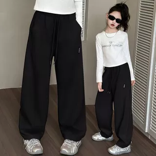 กางเกงเด็กผู้หญิง กางเกงขากว้าง Pants for Kids Girls เอวสูง เอวยางยืด เวอร์ชั่นเกาหลี แฟชั่น 130-160cm