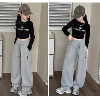กางเกงเด็กผู้หญิง กางเกงขากว้าง Pants for Kids Girls เอวสูง เอวยางยืด เวอร์ชั่นเกาหลี แฟชั่น 130-160cm