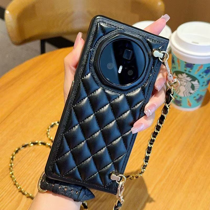 OPPO Find N5 N6 N3 เคสพร้อมเชือกเส้นเล็กหนัง Rhombus ป้องกันการล่มสลายฝาครอบป้องกันการตกพร้อมสายยาว