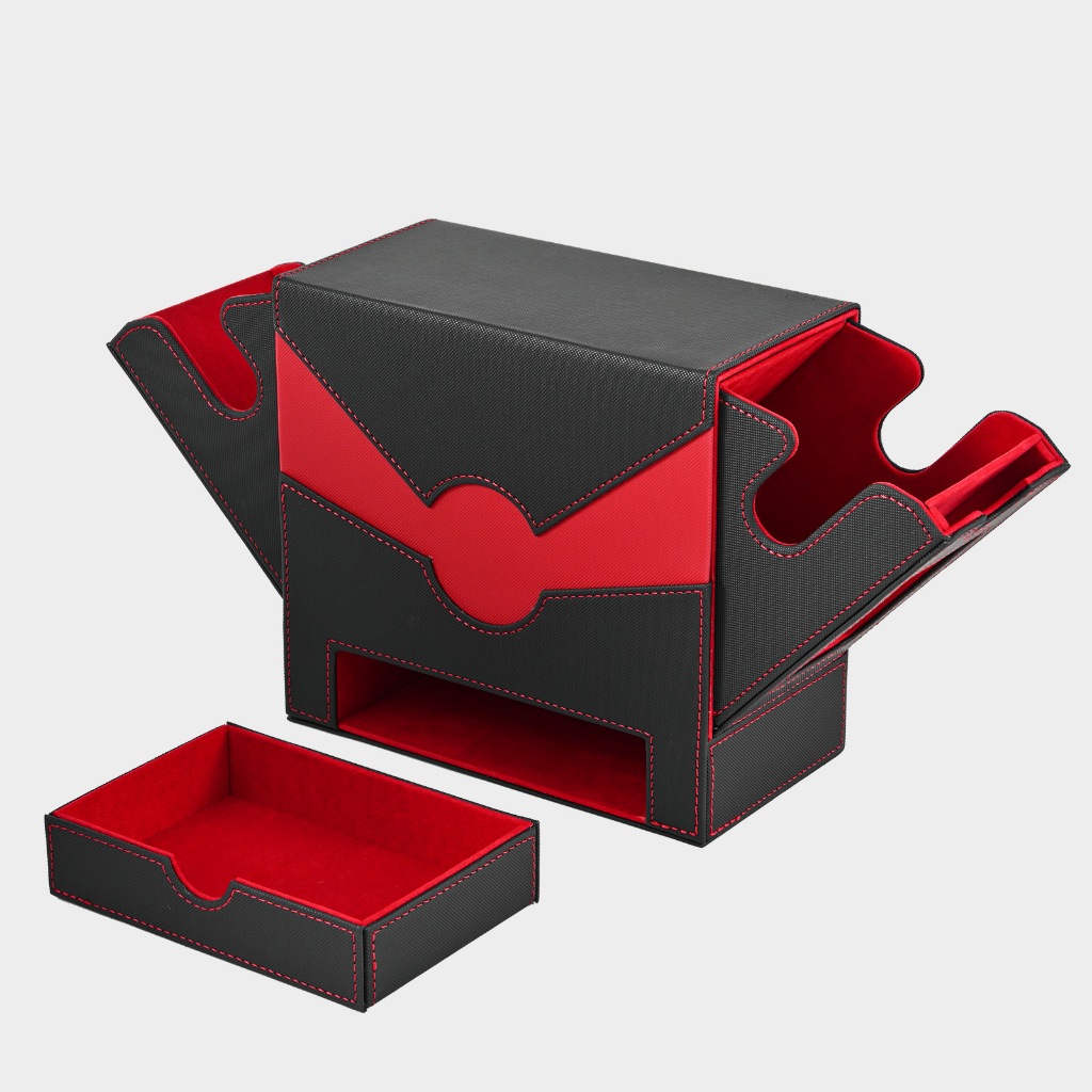 Trading Card Deck Box พร้อมลิ้นชักลูกเต๋าและหน้าต่างแสดง, Magnetic PU Leather Storage Case for MTG Pokemon Yugioh TCG Cards