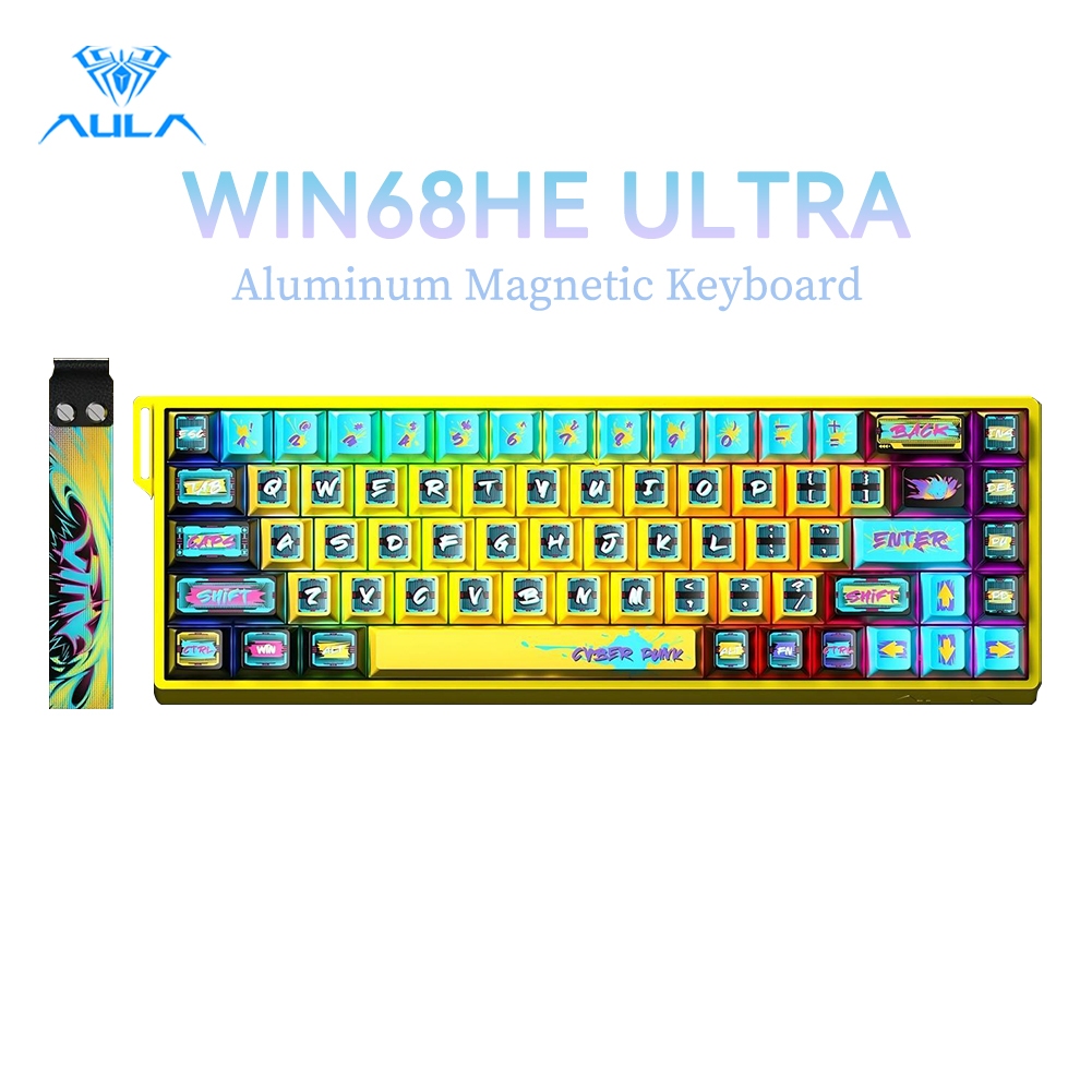 AULA อลูมิเนียมคีย์บอร์ดแม่เหล็ก WIN68HE Ultra 68Keys RGB แบบมีสาย 8K RT Esports เกมการปรับแต่งคีย์บ