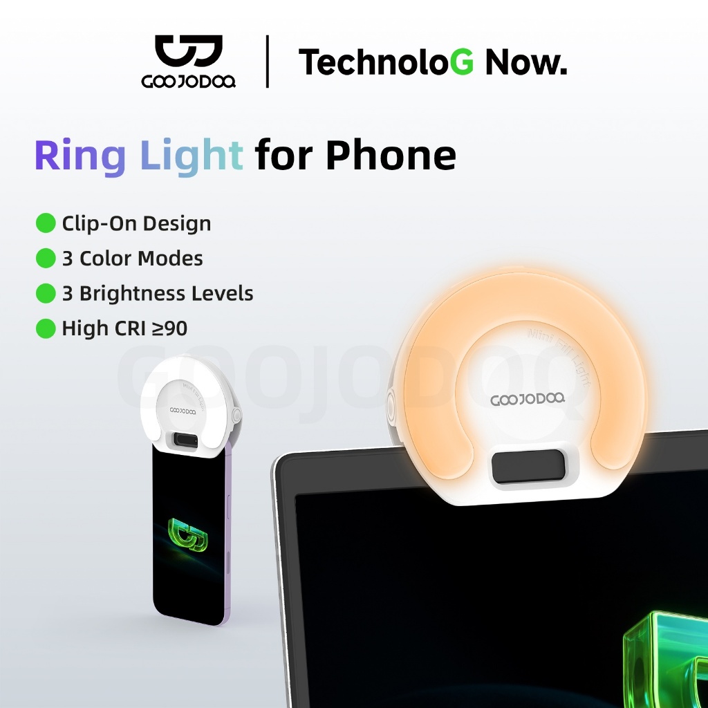 GOOJODOQ Selfie Light 9 โหมดแสง 5H อายุการใช้งานแบตเตอรี่ 15 มม. Ultra-Slim 3 ระดับความสว่าง