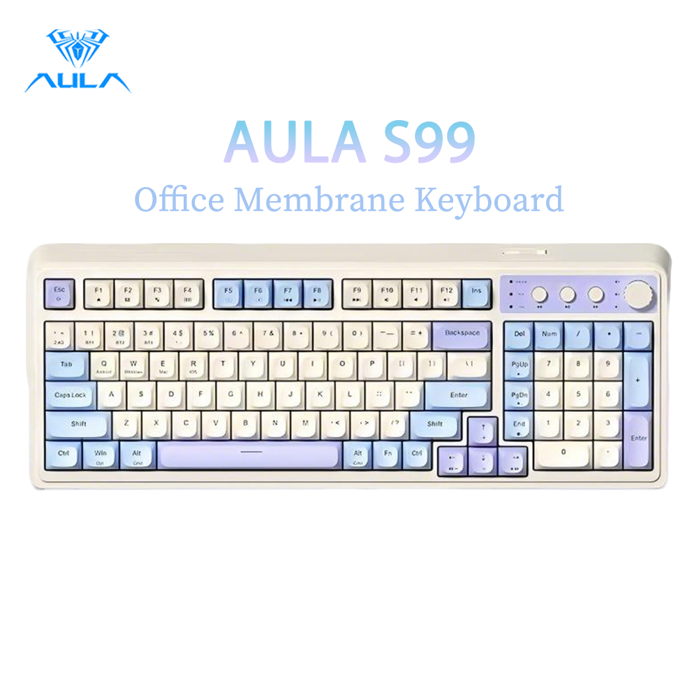 AULA ห้องเรียน ส99 คีย์บอร์ดเมมเบรนไร้สาย 99 คีย์ลูกกลิ้งมัลติฟังก์ชั่น RGB สามโหมดสําหรับสํานักงานและคีย์บอร์ดเกม