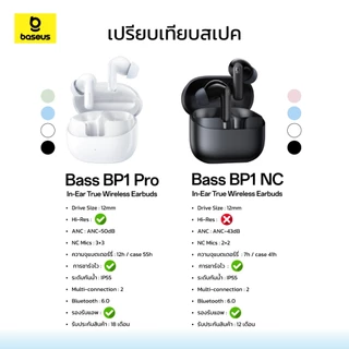 Baseus หูฟังบลูทูธไร้สาย รุ่น Bass BP1 Pro True Wireless Earbuds ANC--50dB เสียง Hi-Res Lossless ใช้งานได้นาน 12ชม. IP55 ไมค์6 ตัว พร้อม AI ปรับเสียงสมดุลแบบอัตโนมัติ บลูทูธ 6.0
