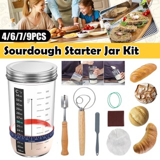 9 ชิ้น ชุดขวดโหลแก้วสตาร์ทเตอร์ Sourdough Starter โหลแก้วหมักแป้ง Jar ชุดขนาด 730ml ทนความร้อน คอนเทนเนอร์พร้อมฝาปิดสําหรับ Baking ชุดสตาร์ทเตอร์ แก้ว พร้อมไม้พาย ผ้าคลุมให้อาหาร มาร์กเกอร์อุณหภูมิ โหลสตาร์ทเตอร์เปรี้ยว สําหรับ