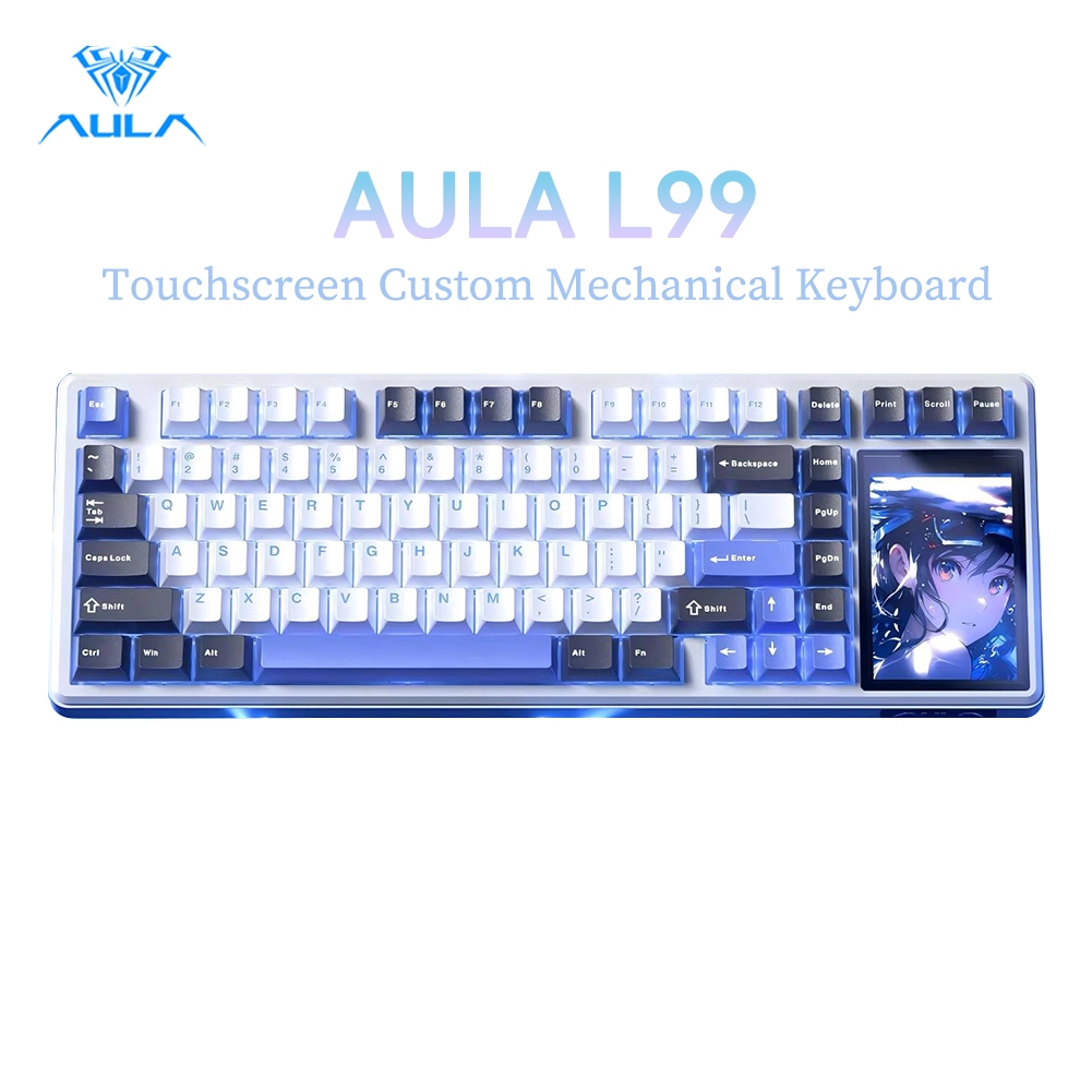 AULA L99 สมาร์ทจอแสดงผลคีย์บอร์ดแบบกลไก Tri-Mode Touch Control 8000mAh แบตเตอรี่คีย์บอร์ดเกมที่ปรับแ