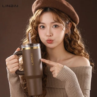 LINBAI 40oz Tumbler อุปกรณ์เสริมกระติกน้ําสแตนเลสฉนวน Tumbler พร้อมฟางสูญญากาศ Double Wall ขวดน้ํารั่วซึม