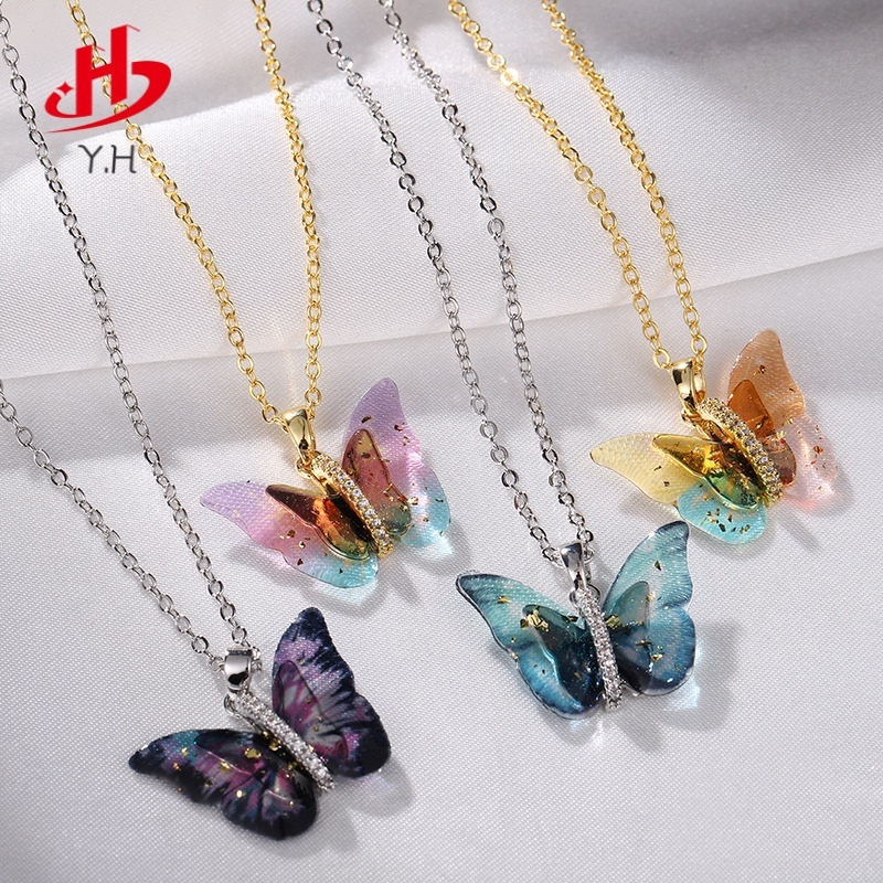 ⭐Y.H⭐ ผีเสื้อสี สีทอง 18K สร้อยคอสแตนเลส
