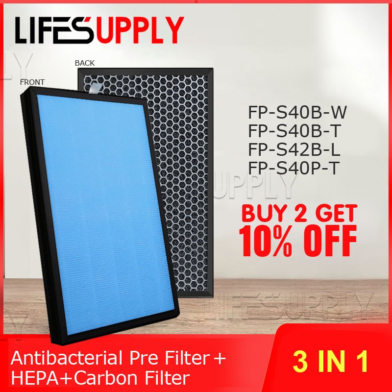 LIFESUPPLYCN Fit SHARP FP-S40B-W FP-S40B-T FP-S42B-L FP-S40P-T FZ-S40S2E HEPA ต้านเชื้อแบคทีเรีย Act