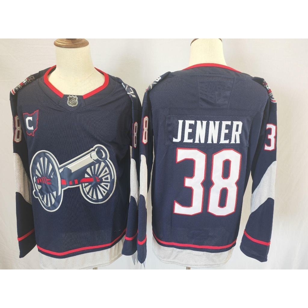 NHL Hockey Jersey เสื้อแจ็คเก็ตสีน้ําเงิน Hockey Jersey ปักชุดกีฬาแขนยาวแบบอเมริกัน