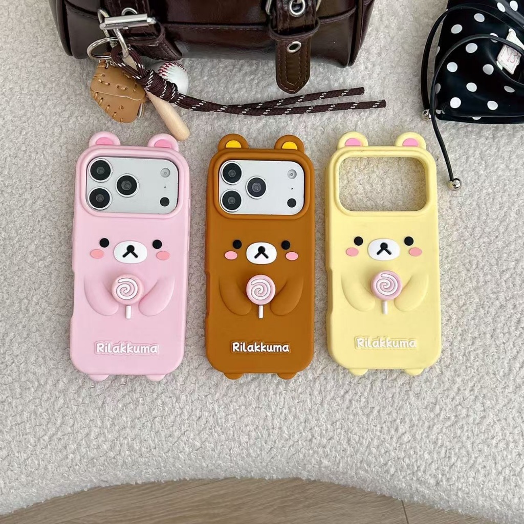 สําหรับ iPhone 17 Pro Max 16 Plus 14 15 13 3D น่ารักการ์ตูน Lolly Bear Soft TPU เคสโทรศัพท์