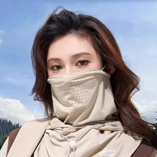 ปิดหน้ากันแดดสําหรับผู้ชายและผู้หญิงคลุมเต็มหน้าผ้าไหมน้ําแข็งป้องกันรังสียูวีคอสนับแข้งกันแดดระบายอากาศสําหรับขับรถขี่จักรยานสื่อสารเดินป