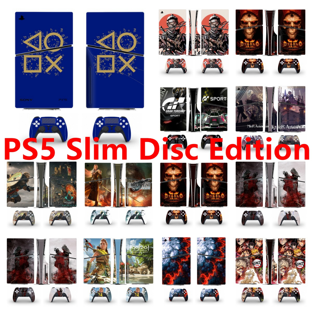 100 สีสติกเกอร์ผิวใช้งานร่วมกับ Sony Playstation 5 Slim Disc Edition ไวนิล Decal รูปแบบชุดฟิล์มป้องก