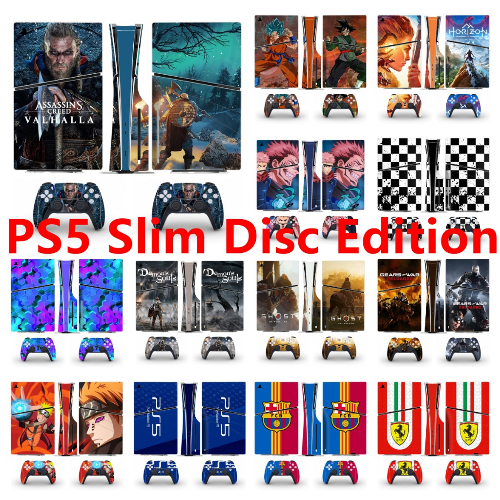 100 สีสติกเกอร์ผิวใช้งานร่วมกับ Sony Playstation 5 Slim Disc Edition ไวนิล Decal รูปแบบชุดฟิล์มป้องก