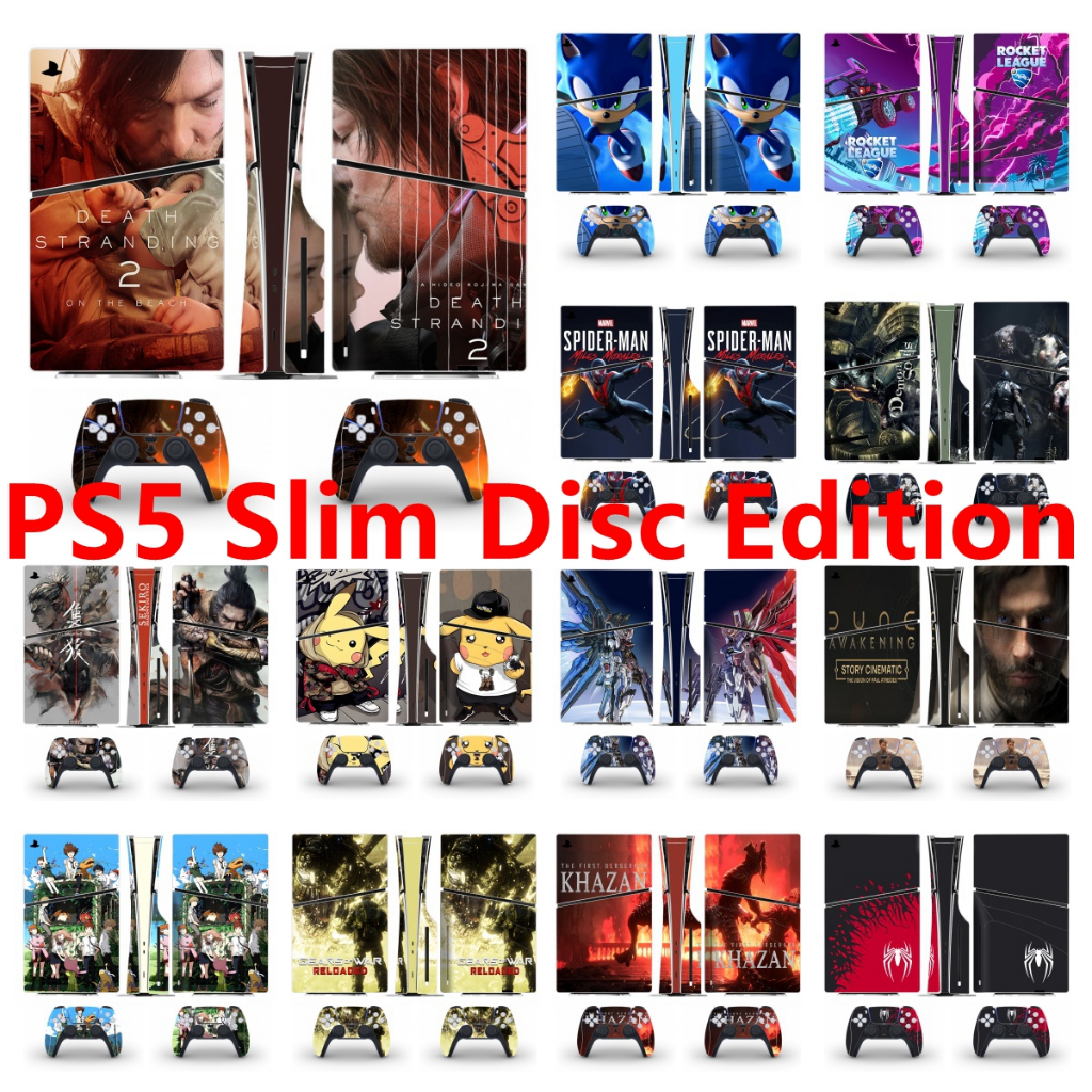 100 สีสติกเกอร์ผิวใช้งานร่วมกับ Sony Playstation 5 Slim Disc Edition ไวนิล Decal รูปแบบชุดฟิล์มป้องก