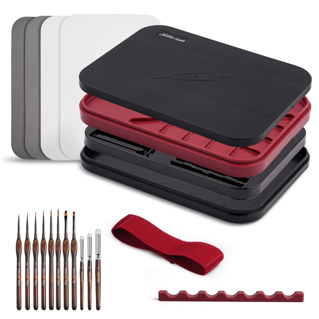 พาเลทเปียกเมเปิ้ลสีทองสําหรับจิตรกรรมขนาดจิ๋ว-2ใน1จานแห้งและเปียกที่มีฝาปิดรวมแปรงทาสีขนาดเล็ก11แผ่น100ชิ้นฟองน้ํา4ชิ้นที่ใส่แปรงสี