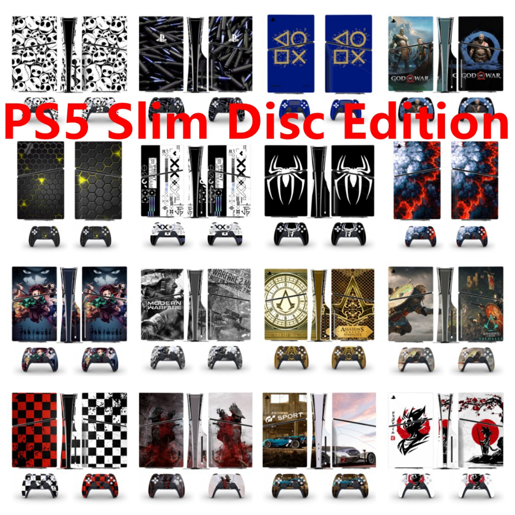 100 สีสติกเกอร์ผิวใช้งานร่วมกับ Sony Playstation 5 Slim Disc Edition ไวนิล Decal รูปแบบชุดฟิล์มป้องก