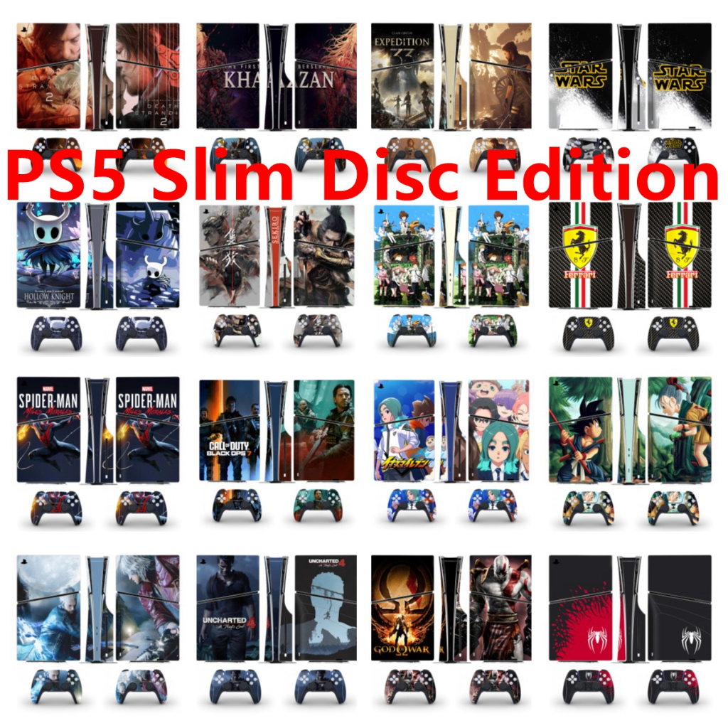 100 สีสติกเกอร์ผิวใช้งานร่วมกับ Sony Playstation 5 Slim Disc Edition ไวนิล Decal รูปแบบชุดฟิล์มป้องก