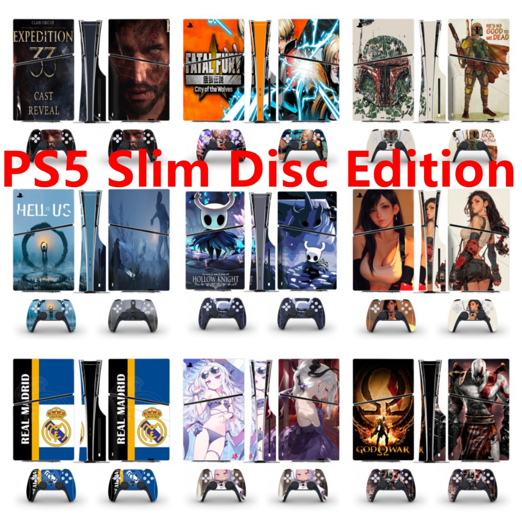 100 สีสติกเกอร์ผิวใช้งานร่วมกับ Sony Playstation 5 Slim Disc Edition ไวนิล Decal รูปแบบชุดฟิล์มป้องก
