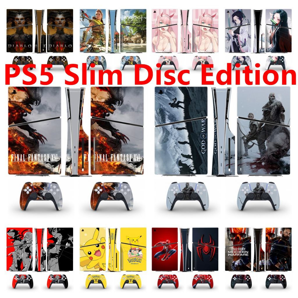 100 สีสติกเกอร์ผิวใช้งานร่วมกับ Sony Playstation 5 Slim Disc Edition ไวนิล Decal รูปแบบชุดฟิล์มป้องก