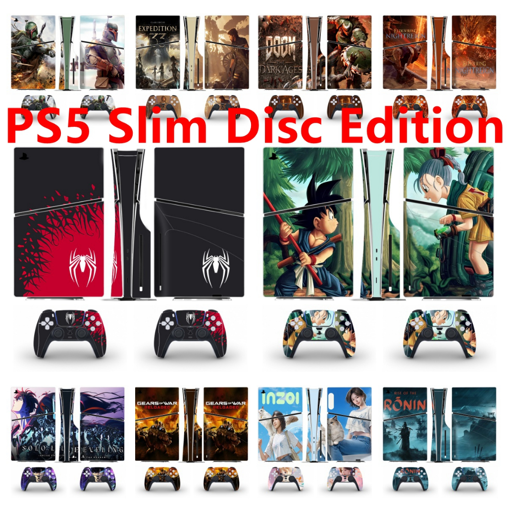 100 สีสติกเกอร์ผิวใช้งานร่วมกับ Sony Playstation 5 Slim Disc Edition ไวนิล Decal รูปแบบชุดฟิล์มป้องก