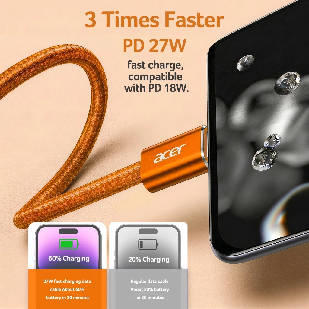 Acer UC0025 สายชาร์จ Type-C to L PD 27W 480Mbps thumbnail 3