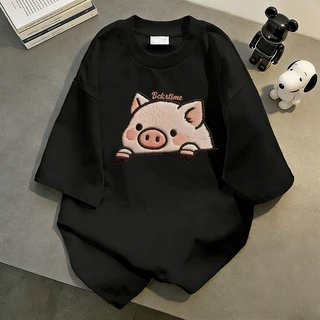 ใหม่ล่าสุด⚡ลายพิมพ์หมูน้อย แขนสั้น คอกลม เสื้อยืด ผ้าฝ้ายแท้ สินค้าเนื้อผ้าคุณภาพสูง oversize YG1179